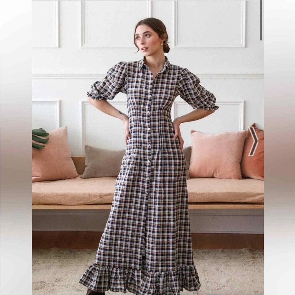 Millie Laurel navy plaid maxi dress